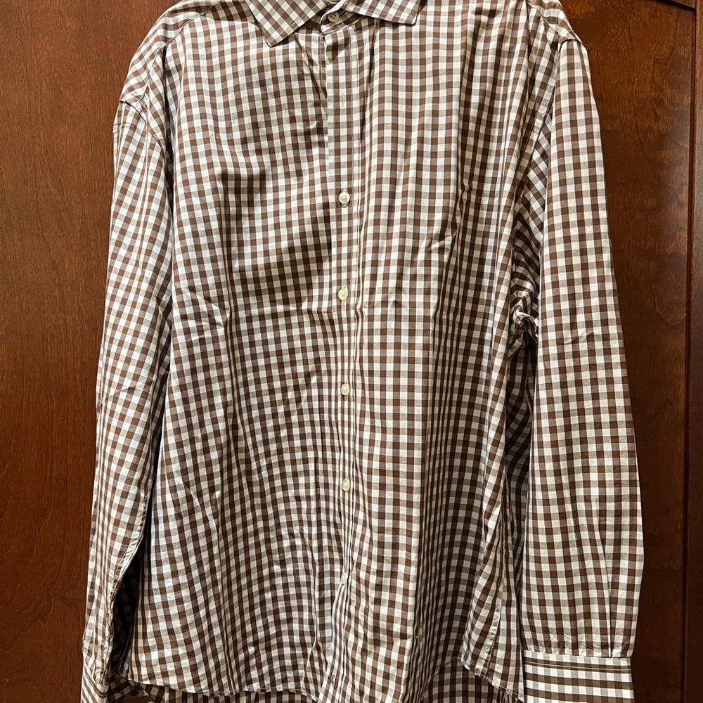 Johnston & Murphy Brown and White Checkered Shirt